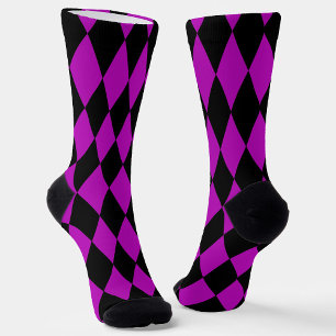 Chaussette Motif à carreaux diamants Harlequin noir violet