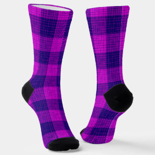 Chaussette Motif à carreaux et hachures bleu et violet