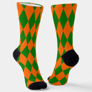 Chaussette Motif à carreaux Harlequin orange et vert