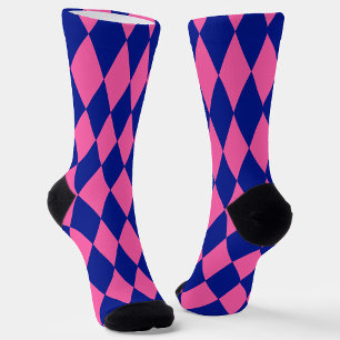 Chaussette Motif à carreaux Harlequin rose et bleu