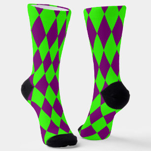 Chaussette Motif à carreaux Harlequin vert et violet