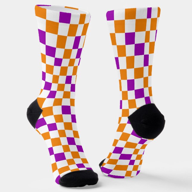 Chaussette Motif à carreaux orange blanc et violet  (Angulaire)