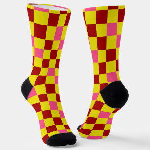 Chaussette Motif à carreaux rouge jaune rose 