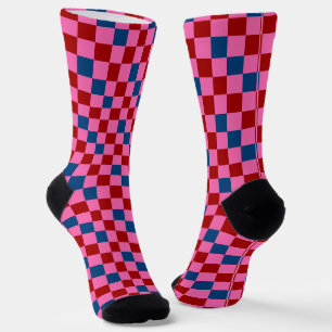 Chaussette Motif à carreaux rouge rose bleu 