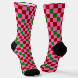 Chaussette Motif à carreaux rouge rose vert 