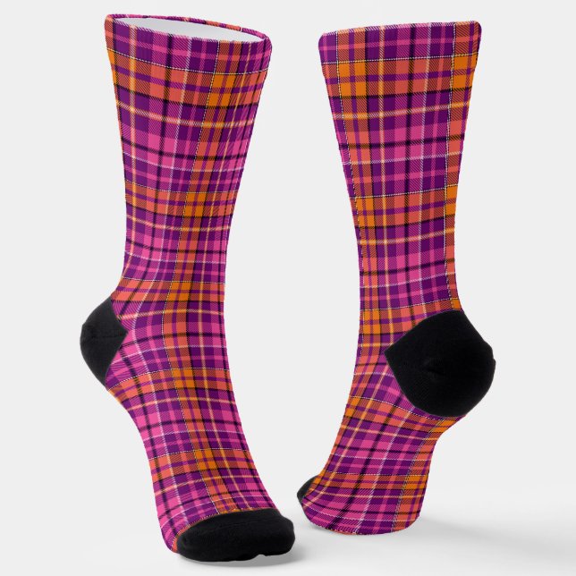 Chaussette Motif à carreaux Tartan Orange Rose Violet  (Angulaire)