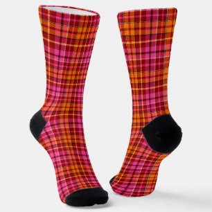 Chaussette Motif à carreaux tartan rouge rose orange