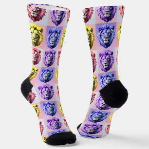 Chaussette Motif à carreaux tête de lion couleur pastel doux