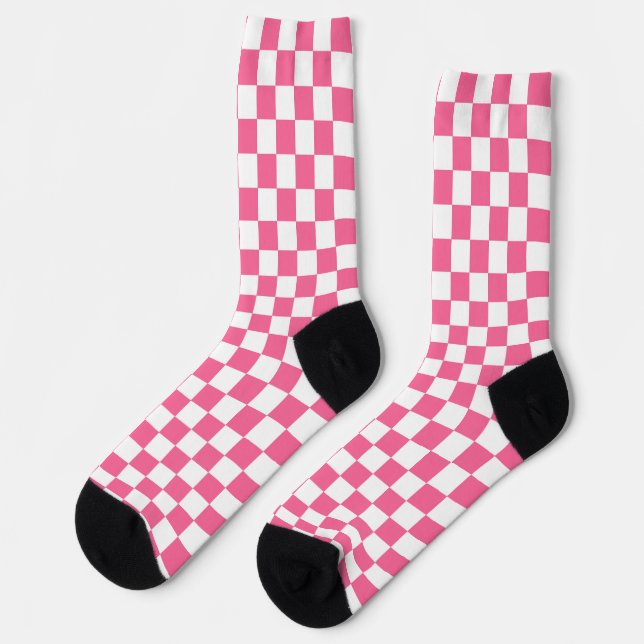 Chaussette Motif À damiers chèque rose blanc (Gauche)