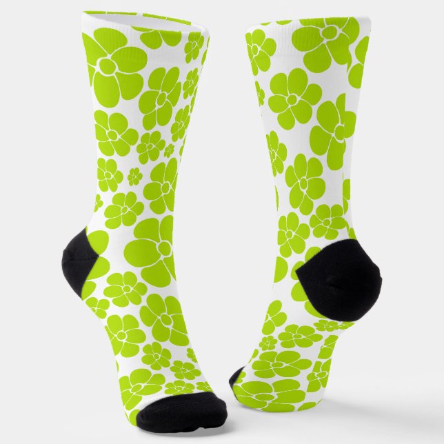 Chaussette Motif à fleurs en vert et blanc citron (Angulaire)