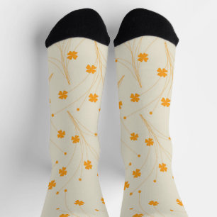 Chaussette Motif à fleurs les années 70 beige orange rétro Y2
