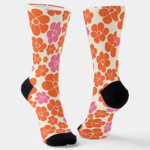 Chaussette Motif à fleurs - rose, orange et crème