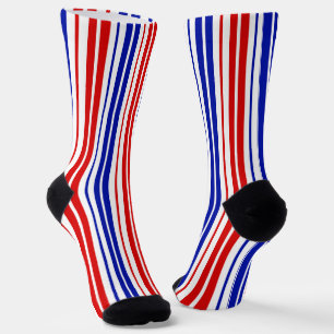 Chaussette Motif à rayures blanches rouges bleues  