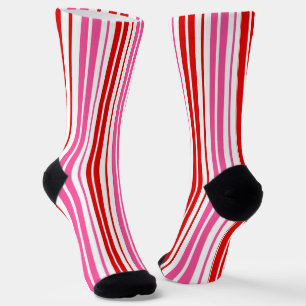 Chaussette Motif à rayures verticales roses rouges blanches  