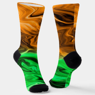 Chaussette motif Abstrait tacheté en vert orange s