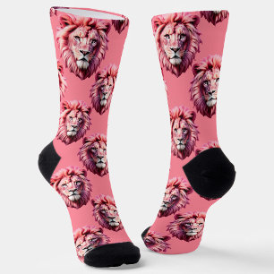 Chaussette Motif animal tête de lion rose design rose