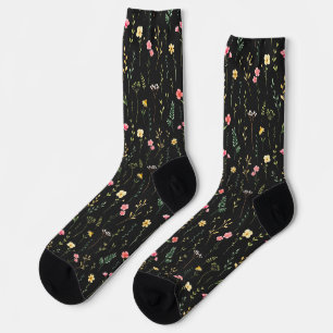 Chaussette Motif aquarelle floral de fleurs sauvages sur fond