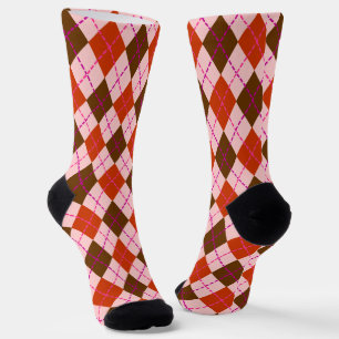 Chaussette Motif Argyle Rouge Rose et Marron