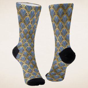 Chaussette Motif Art Déco bleu or élégant