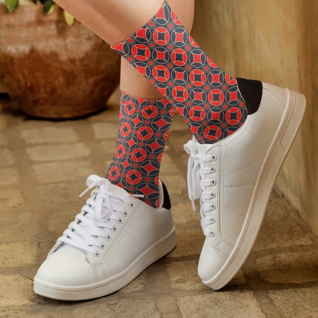 Chaussette motif art déco en rouge et noir (Créateur téléchargé)
