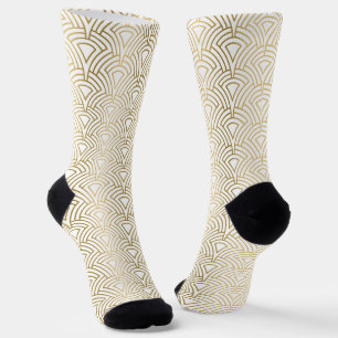 Chaussette Motif Art Déco géométrique or sur blanc