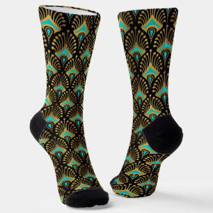 Chaussette Motif Art déco or et bleu sur noir