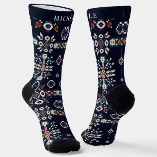 Chaussette Motif aztèque bleu bleu bleu bleu marine blanc