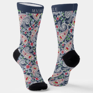 Chaussette Motif blanc bleu bleu pâtissier