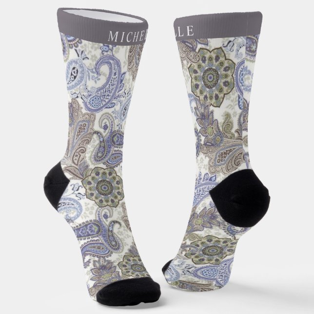 Chaussette Motif bleu gris blanc pâle personnalisé (Angulaire)