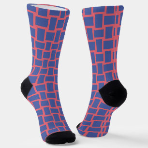 Chaussette Motif Blocs Red Bleu