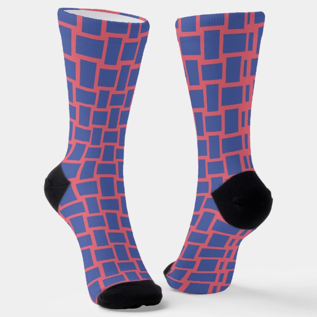 Chaussette Motif Blocs Red Bleu (Angulaire)