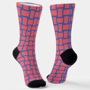 Chaussette Motif Blocs Tissés Bleu Rouge
