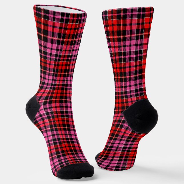 Chaussette Motif carreau tartan noir rouge rose  (Angulaire)