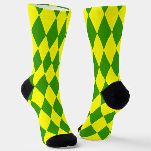 Chaussette Motif Carreaux Harlequin Jaune Vert