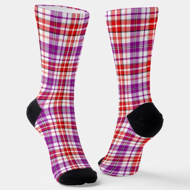 Chaussette Motif carreaux tartan blanc rouge violet (Angulaire)