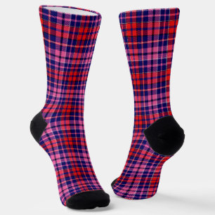 Chaussette Motif carreaux tartan bleu marine rouge rose