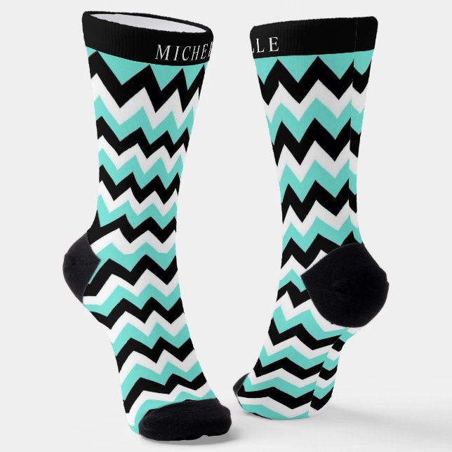 Chaussette Motif Chevron bleu blanc personnalisé (Angulaire)