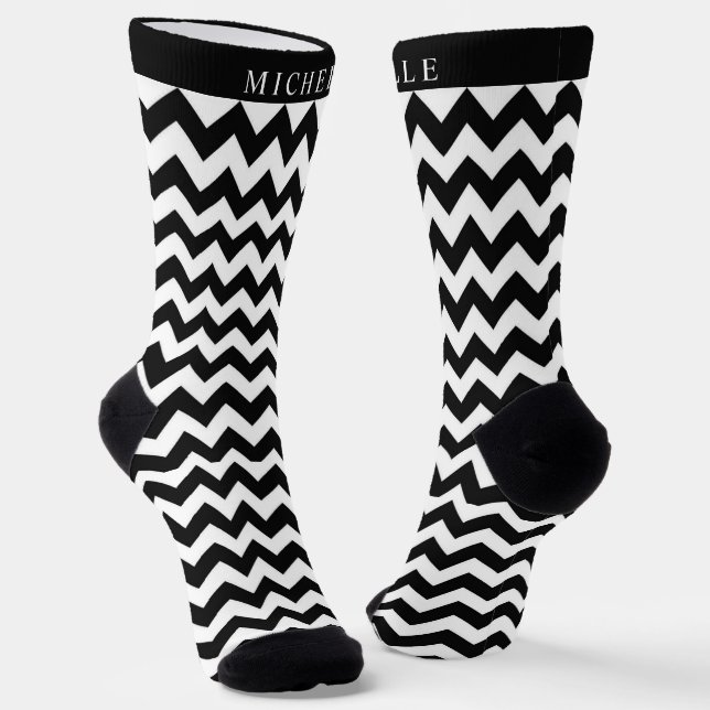 Chaussette Motif Chevron noir et blanc personnalisé (Angulaire)