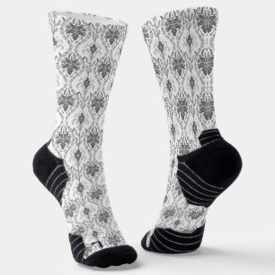 Chaussette Motif Damask blanc et gris