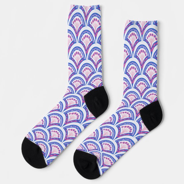 Chaussette motif damassé floral bleu (Gauche)