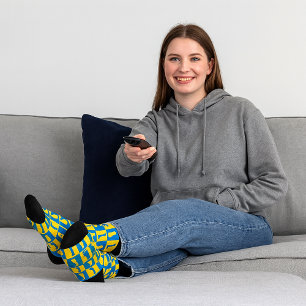 Chaussette Motif damier bleu et or du Delaware