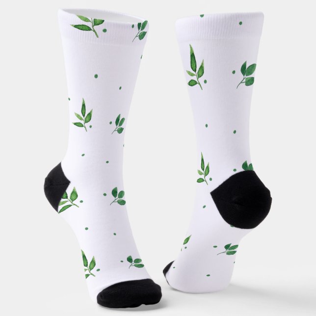 Chaussette Motif d'aquarelle Feuille vert (Angulaire)