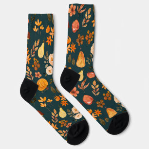 Chaussette Motif d'automne brun orange sur le vert de fougère