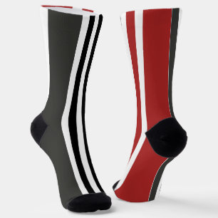 Chaussette Motif de bandes verticales gris-noir rouge