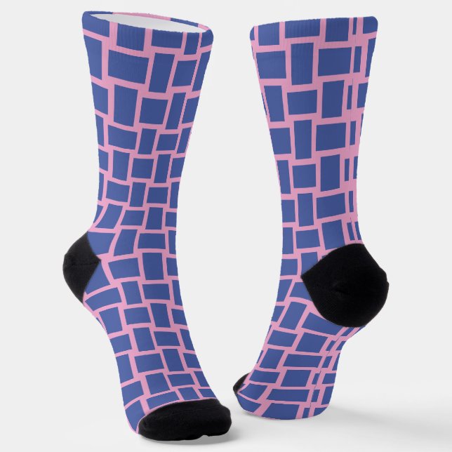 Chaussette Motif de blocs en rose bleu (Angulaire)