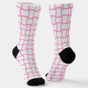 Chaussette Motif de blocs tissés rose blanc