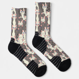 Chaussette Motif de chats blancs et gris