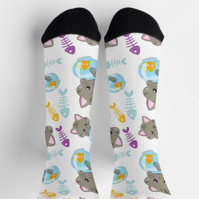 Chaussette Motif De Chats, Chats Mignons, Chatons, Poisson (Haut)