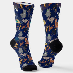Chaussette Motif de chats et de chiens sur fond noir 