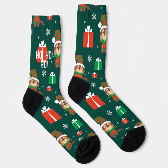 Chaussette Motif de chiot mignon Noël vert et rouge  (Droite)